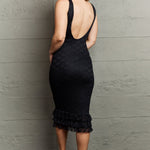 HIDDEN No Doubts Sleeveless Bodycon Ruffle Midi Dress