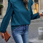 Mock Neck Ruffle Shoulder Blouse