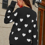 Heart Pattern Lantern Sleeve Round Neck Tunic Sweater
