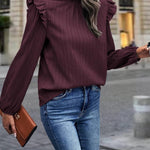 Mock Neck Ruffle Shoulder Blouse
