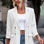 Striped Double-Breasted Long Sleeve Blazer
