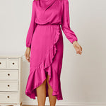 Mock Neck Ruffled Asymmetrical Dress