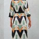 Printed Three-Quarter Sleeve Tied Midi Dress