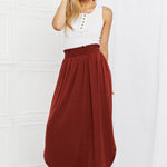Zenana It's My Time Full Size Side Scoop Scrunch Skirt in Dark Rust