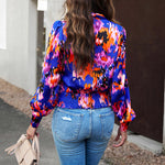 Printed Surplice Neck Long Sleeve Blouse