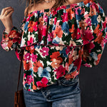 Floral Off-Shoulder Flounce Sleeve Layered Blouse