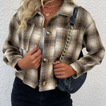 Plaid Button-Up Dropped Shoulder Shacket
