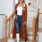 Cable-Knit Open Front Cardigan with Pockets