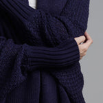 Dolman Sleeve Open Front Ribbed Trim Longline Cardigan