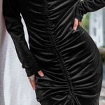 Ruched Drawstring Detail Long Sleeve Dress