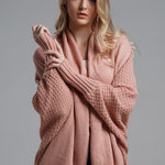 Dolman Sleeve Open Front Ribbed Trim Longline Cardigan