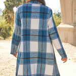 Double Take Full Size Plaid Button Up Lapel Collar Coat