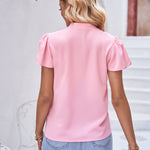 Tie Neck Frill Trim Puff Sleeve Top