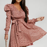 Leopard Belted Puff Sleeve V-Neck Dress