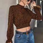 Animal Print Tie-Back Cropped Blouse