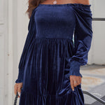 Off-Shoulder Smocked Ruffle Hem Dress