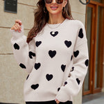 Heart Pattern Lantern Sleeve Round Neck Tunic Sweater