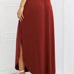 Zenana It's My Time Full Size Side Scoop Scrunch Skirt in Dark Rust