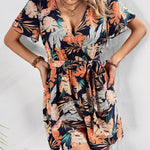 Botanical Print Surplice Neck Tie Waist Romper