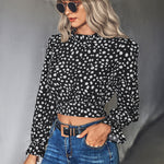 Animal Print Tie-Back Cropped Blouse