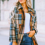 Plaid Curved Hem Shirt Jacket with Breast Pockets