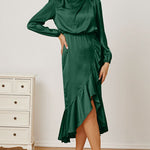 Mock Neck Ruffled Asymmetrical Dress