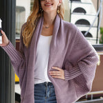 Dolman Sleeve Open Front Ribbed Trim Longline Cardigan