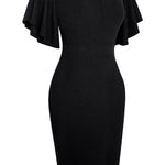 Notched Neck Flutter Sleeve Pencil Dress