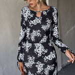 Floral Cutout Tie Cuff Mini Dress