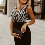 Two-Tone Sequin Sleeveless Plunge Maxi Dress