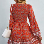 Bohemian V-Neck Balloon Sleeve Dress
