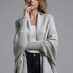 Dolman Sleeve Open Front Ribbed Trim Longline Cardigan