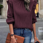 Mock Neck Ruffle Shoulder Blouse