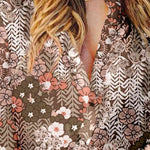 Plus Size Printed Collared Neck Long Sleeve Shirt