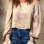 Smocked Flounce Sleeve Off-Shoulder Blouse