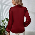 Tie Neck Long Puff Sleeve Blouse