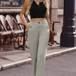 Ankle-Length Straight Leg Pants with Pockets