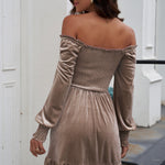 Off-Shoulder Smocked Ruffle Hem Dress
