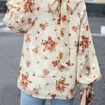 Floral Print Mock Neck Lantern Sleeve Blouse