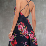 Floral Surplice Backless Dress