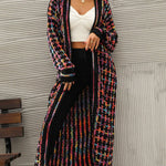 Multicolored Open Front Fringe Hem Cardigan