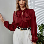 Tie Neck Long Puff Sleeve Blouse