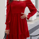 Off-Shoulder Smocked Ruffle Hem Dress