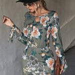 Floral Cutout Tie Cuff Mini Dress