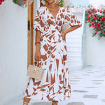 Printed Surplice Balloon Sleeve Dress